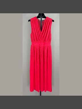 Tracy Reese Dress Womens Small red surplice midi pleated anthropologie